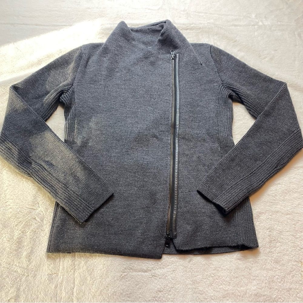 Vince Gray 100% Merino Wool Moto Knit Sweater Jacket Size Small